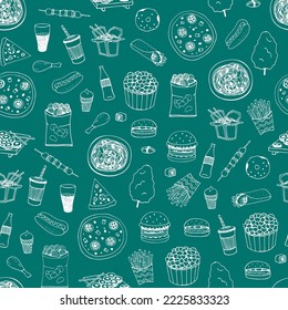 Fast Food vector seamless pattern.