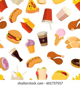 Fast food vector seamless pattern