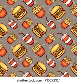 Fast food vector seamless pattern. Design for menu, wrapping paper and cafe logo.