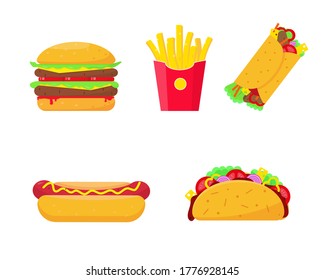 Fast food vector set on white background.