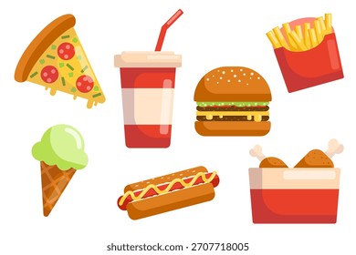 Conjunto de Vector de comida rápida con aperitivos