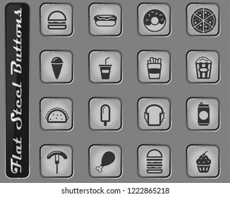 Fast food vector web icons on the flat steel buttons