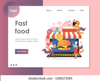 Fast food vector website template, web page and landing page design for website and mobile site development. Fast food delivery online service concept.