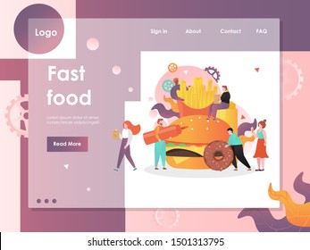 Fast food vector website template, web page and landing page design for website and mobile site development. Unhealthy junk food, fast food restaurant concept.