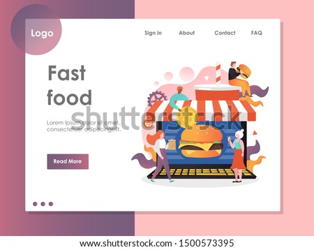 Fast food vector website template, web page and landing page design for website and mobile site development. Fast food delivery online service concept.