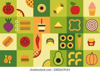 
Fast food and vegetables background