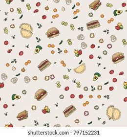 fast food vegetables seamless vector pattern