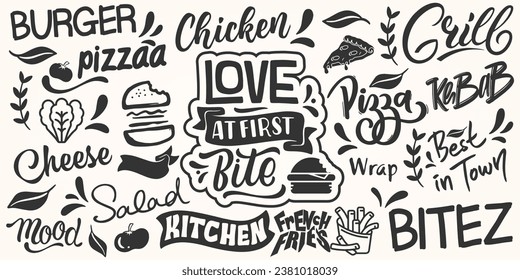 Fast Food Wallpaper With Calligraphy Writing and Icons