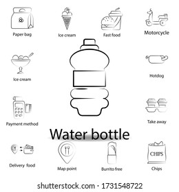 fast food water bottle outline icon. Set of food illustration icon. Signs and symbols can be used for web, logo, mobile app, UI, UX on white background