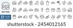 Fast food web line icons set. Burger, donut, french fries, hot dog, kabab, pizza, ice cream, pizza vector illustrations. Editable Strokes