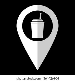fast food - white vector icon;  map pointer