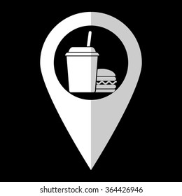 fast food - white vector icon;  map pointer