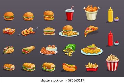 Fast food without contour. Icons set