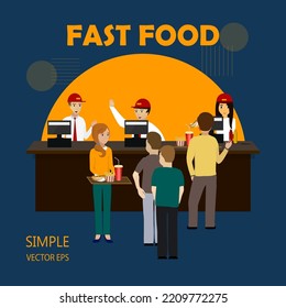 Fast food . Workers in uniforms and people. EPS10.