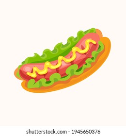 Fast food.American hot dog sandwich with ketchup and mustard emblem isolated vector illustration design.