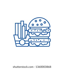 Fast food,burger and fries line icon concept. Fast food,burger and fries flat  vector symbol, sign, outline illustration.
