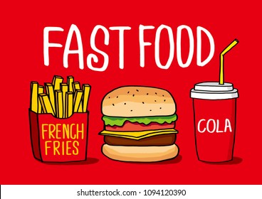 Fast food,Food Vector Icons.  Junk food, high calorie food