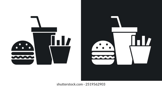 Conjunto de iconos de Vector de línea de comida rápida en estilo sólido y de contorno.