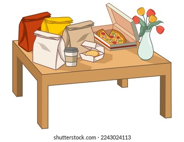 Fast foods on the table vector isolated