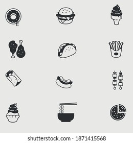 Fast foods set of vector icons illustration signs