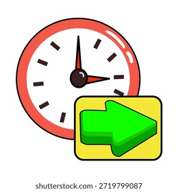 Flecha de avance rápido que se mueve en un reloj.