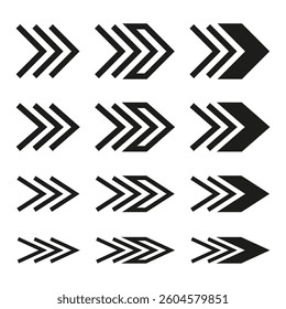 Fast forward arrows. Speed motion symbol. Acceleration direction icon. Vector illustration.