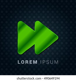 Fast Forward Bright Green chromium precious metallic 3D Icon / Logo Design