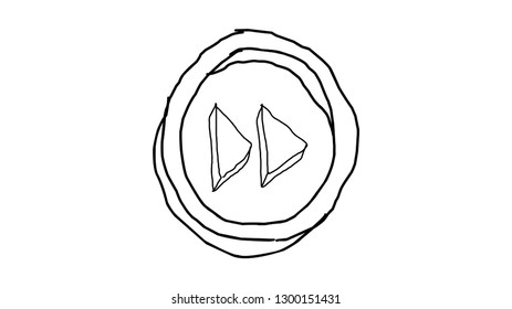 Fast forward button icon with outline hand drawn style design 