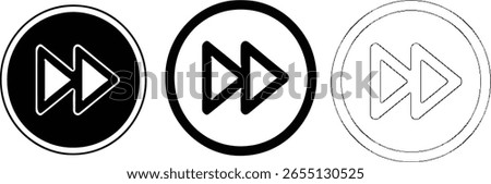 Fast forward button icon set, vector illustration, media player control, skip button symbol, fast forward arrows, multimedia interface icon, fast movement symbol