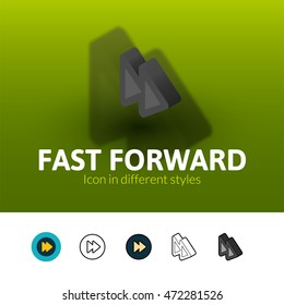 Fast forward color icon, vector symbol in flat, outline and isometric style isolated on blur background