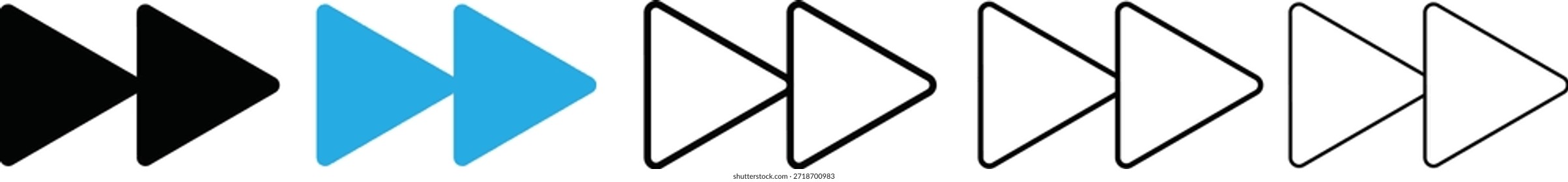 Fast forward double arrow play icons in solid and outline
