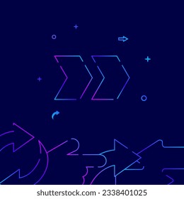 Fast forward double right arrow, speed, detour gradient line vector icon, simple illustration on a dark blue background, arrows and pointers related bottom border.