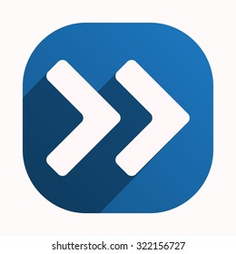 Fast forward double right arrows icon. Modern design flat style icon, blue button for Mobile Applications