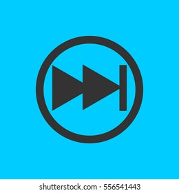 Fast forward double right arrows icon flat. Simple vector black pictogram on blue background