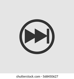 Fast forward double right arrows icon flat. Black pictogram on grey background. Vector illustration symbol