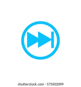 Fast forward double right arrows icon flat. Blue pictogram on white background. Vector illustration symbol