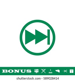 Fast forward double right arrows icon flat. Green pictogram on white background. Vector illustration symbol and bonus button