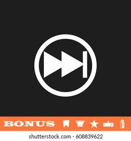 Fast forward double right arrows icon flat. White pictogram on black background. Vector illustration symbol and bonus button tooth, vase, star, mirror, bottle