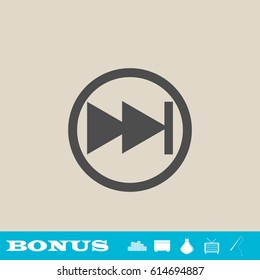Fast forward double right arrows icon flat. Grey pictogram on light background. Vector illustration symbol and bonus button real estate, ottoman, vase, tv, fishing rod