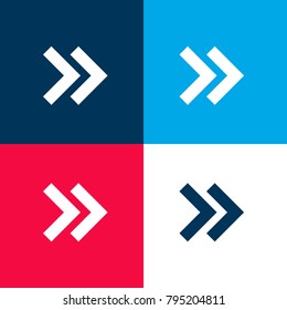 Fast forward double right arrows four color material and minimal icon logo set in red and blue