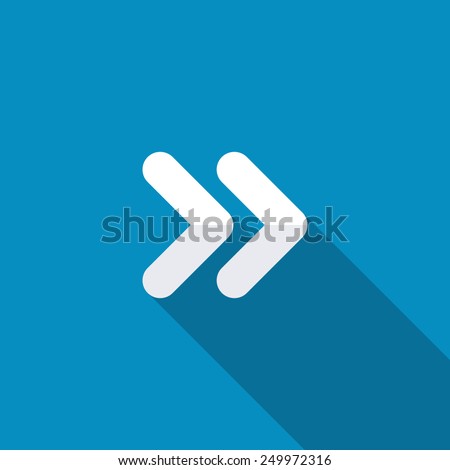Fast forward double right arrows icon. Modern design flat style icon with long shadow effect. Forward fast arrow icon, scroll button, symbol, business, digital, music sign