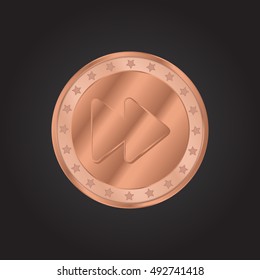 Fast Forward embossed realistic bronze coin precious Icon / Logo Design