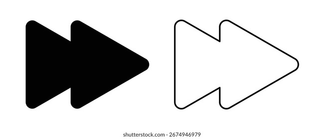 Icono de avance rápido en estilo blanco y negro. 