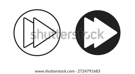 Fast forward icon in line design and solid black and white colors for designs