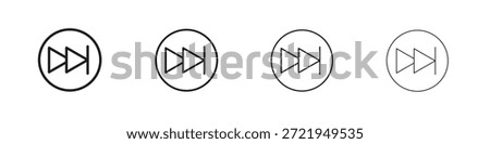 Fast forward icons outline black vector design. Line with editable stroke.