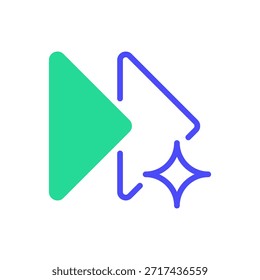 Video Icono de línea de avance rápido, símbolo de contorno para aumento de velocidad, salto de tiempo, control, progreso rápido y navegación futura. Icono de signo de Vector.