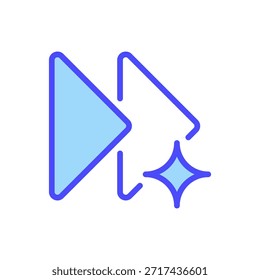Video Icono de línea de avance rápido, símbolo de contorno para aumento de velocidad, salto de tiempo, control, progreso rápido y navegación futura. Icono de signo de Vector.