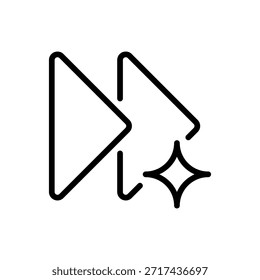 Video Icono de línea de avance rápido, símbolo de contorno para aumento de velocidad, salto de tiempo, control, progreso rápido y navegación futura. Icono de signo de Vector.