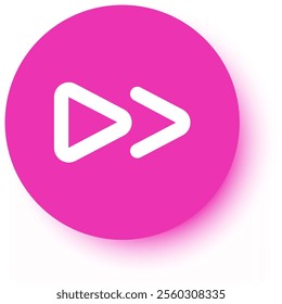 Fast forward media player button featuring a sleek white icon on a vibrant pink circle, enhanced with a drop shadow, symbolizing speed and progress in digital navigation