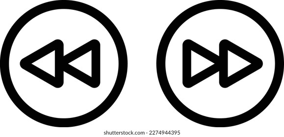 Fast forward, rewind button icons . Vector isolated on white background. previous and next play button icons in circle	